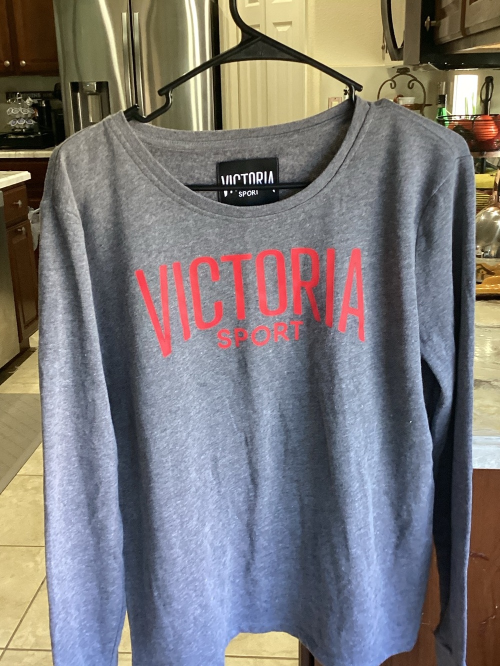 Victoria Sport Wm’s Light Weight Sweat Top Heather Gray with Red Logo